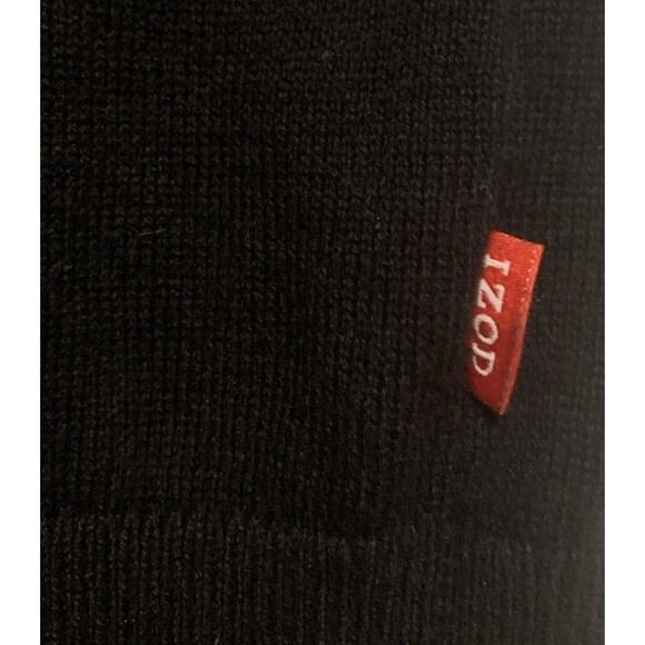 IZOD Mens Size XL Black Cotton V-Neck Sweater Logo Preppy Classic Knit Pullover - Picture 3 of 4